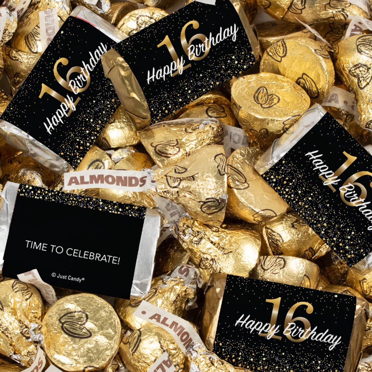 131 Pcs Sweet 16 Birthday Candy Party Favors Hershey's Miniatures & Almond Kisses (1.65 lbs)
